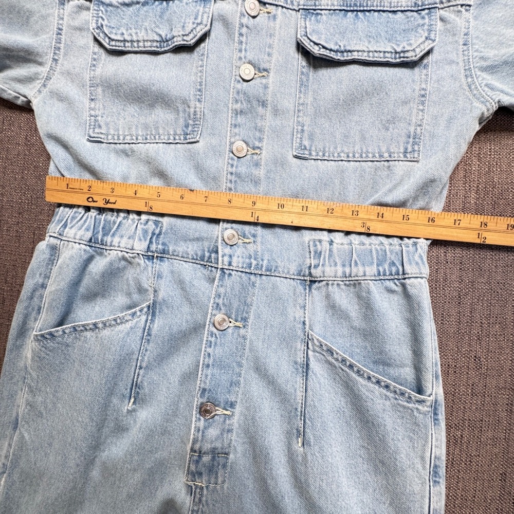 We The Free Free People Denim Short Sleeve Jumpsuit Light Wash Blue Medium - Picture 10 of 11